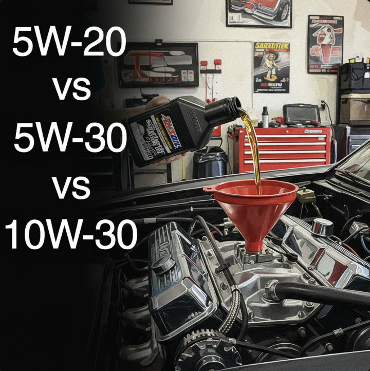 Comparison of 5W-20, 5W-30, and 10W-30 motor oil